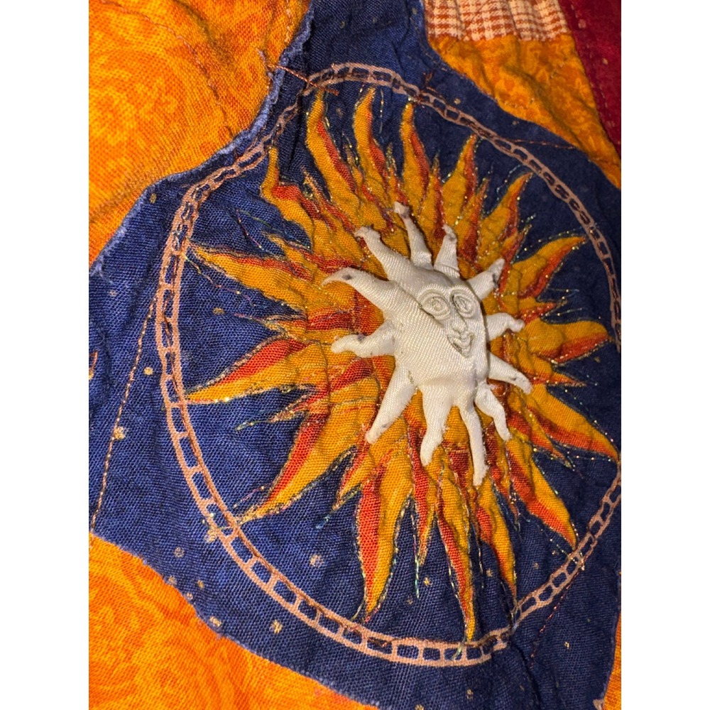 VTG Quilted Patchwork Celestial Jacket XL Sun Moon Stars Wearable Art Whimsigoth - Picture 2 of 13